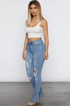 Honeybum Split Decision Distressed Side Slit Jeans New Arrivals