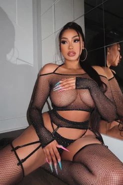 Honeybum Alive At Nighttime Rhinestone Lingerie Set Clothing