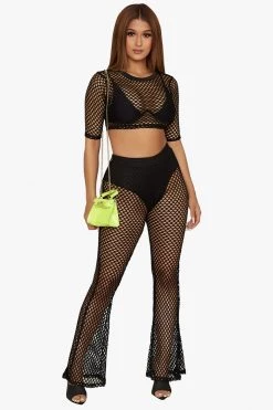 Honeybum Look Back At It Fishnet Bell Bottoms