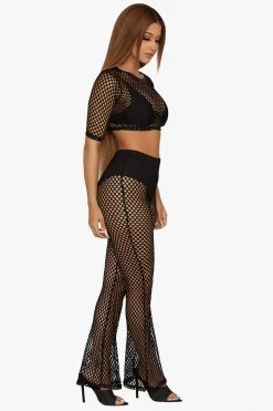 Honeybum Look Back At It Fishnet Bell Bottoms