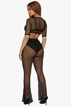 Honeybum Look Back At It Fishnet Bell Bottoms
