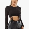 Honeybum Pull Closer Drawstring Crop Top Long Sleeve Tops