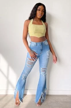 Honeybum Up Next Distressed Flare Jeans