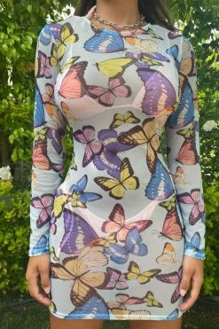 Honeybum Fly Away Butterfly Mesh Dress SALE
