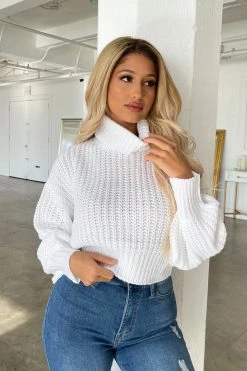 Honeybum Tell Me Cropped Turtleneck Sweater Clothing