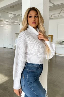 Honeybum Tell Me Cropped Turtleneck Sweater Clothing