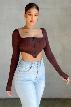 Honeybum SALE Left On Read Ribbed Zip Up Top