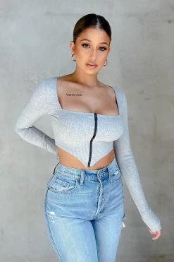 Honeybum Left On Read Ribbed Zip Up Top