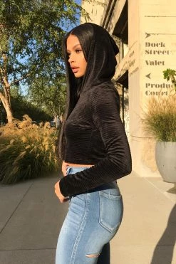 Honeybum Nostalgic Ribbed Hoodie Sale Tops