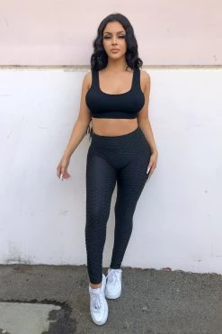 Honeybum Tough Love Textured Ruched Leggings