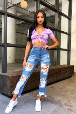 Honeybum New Arrivals Tear It Up Distressed Mom Jean