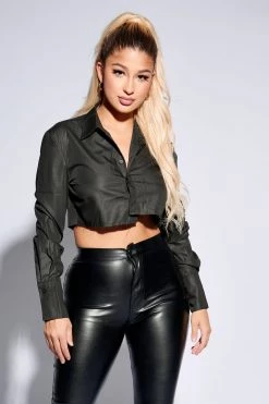 Honeybum Authentic Raw Edge Collared Top Sale Tops