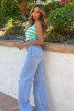 Honeybum Lilah Distressed Wide Leg Jeans